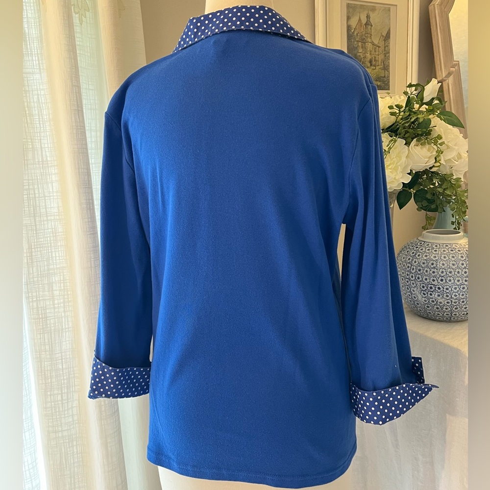 Blue Polka Dot Collar Women's Top - Picture 4 of 10